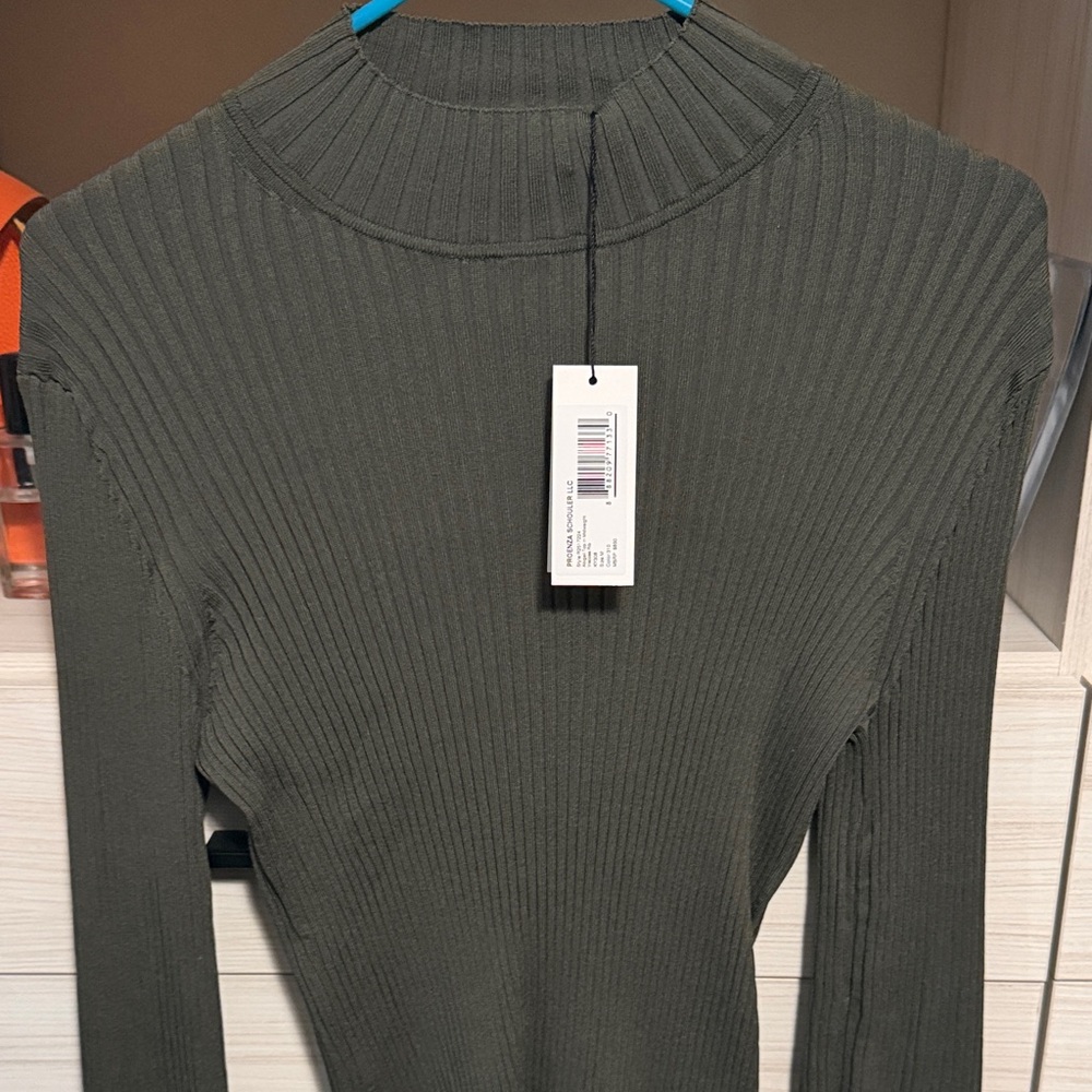 Proenza Schouler Olive Ribbed Mock Neck Top
